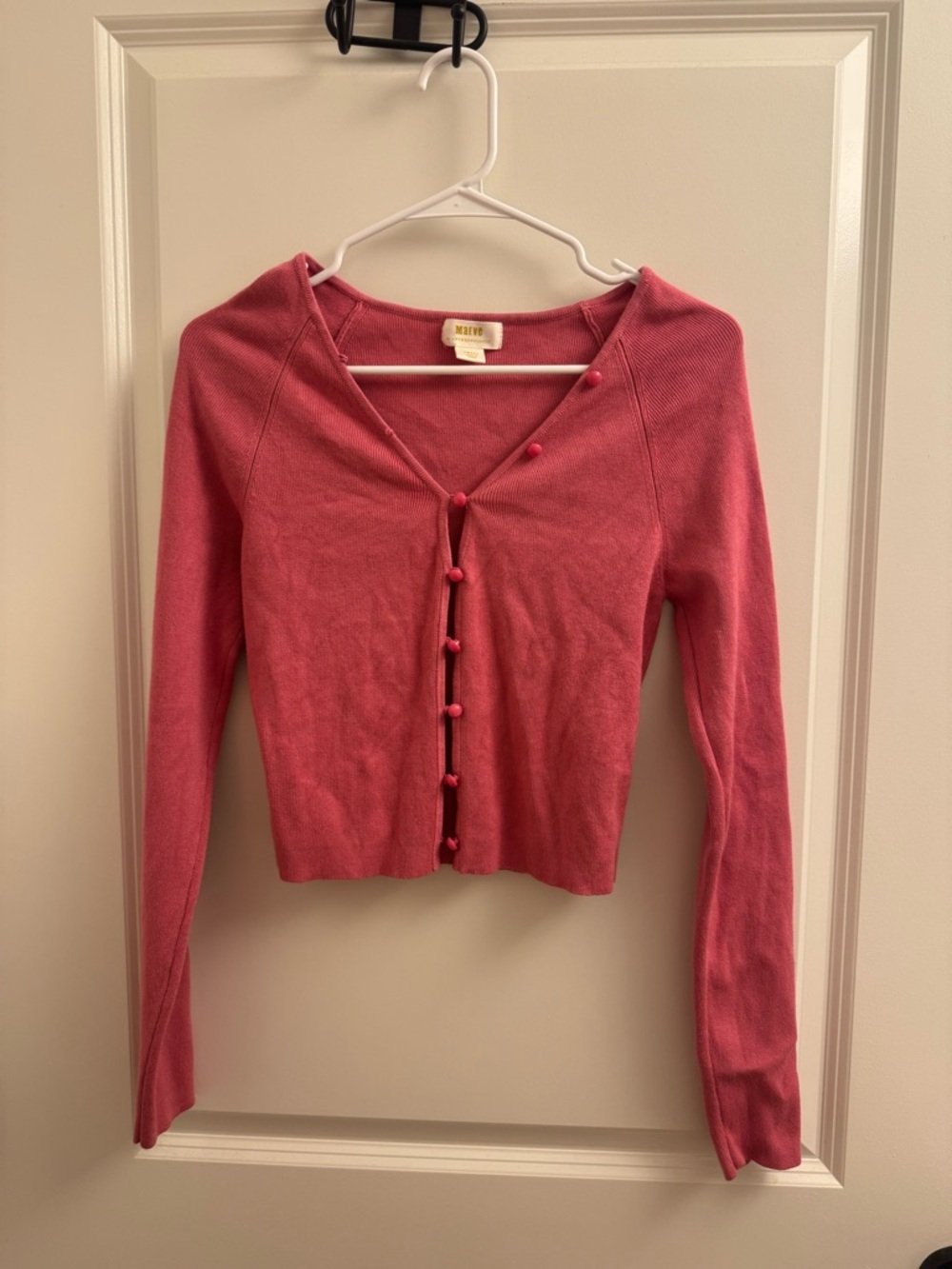 Maeve Pink Cropped Ribbed Button Cardigan